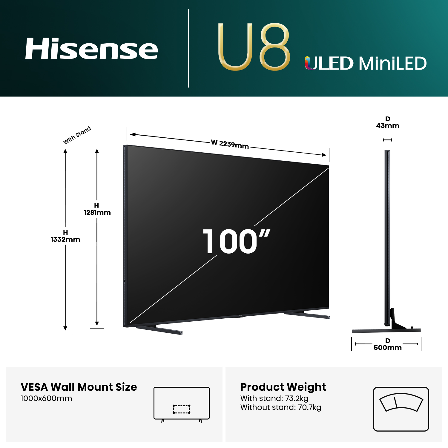 100" ULED MiniLED U8QAU 4K QLED 165Hz Smart TV 100" ULED MiniLED U8QAU 4K QLED 165Hz Smart TV