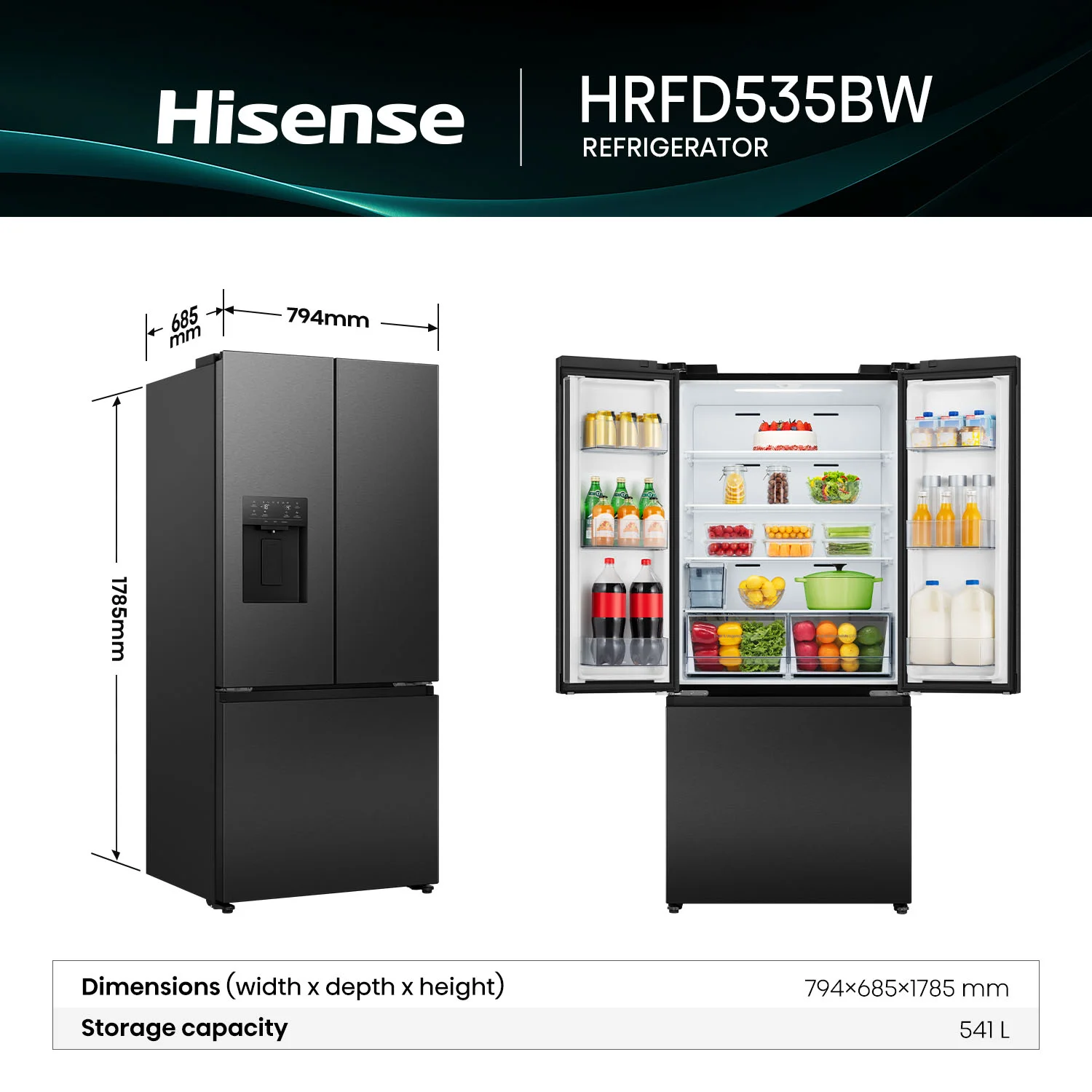 541L PureFlex French Door Fridge Black Steel 541L PureFlex French Door Fridge Black Steel