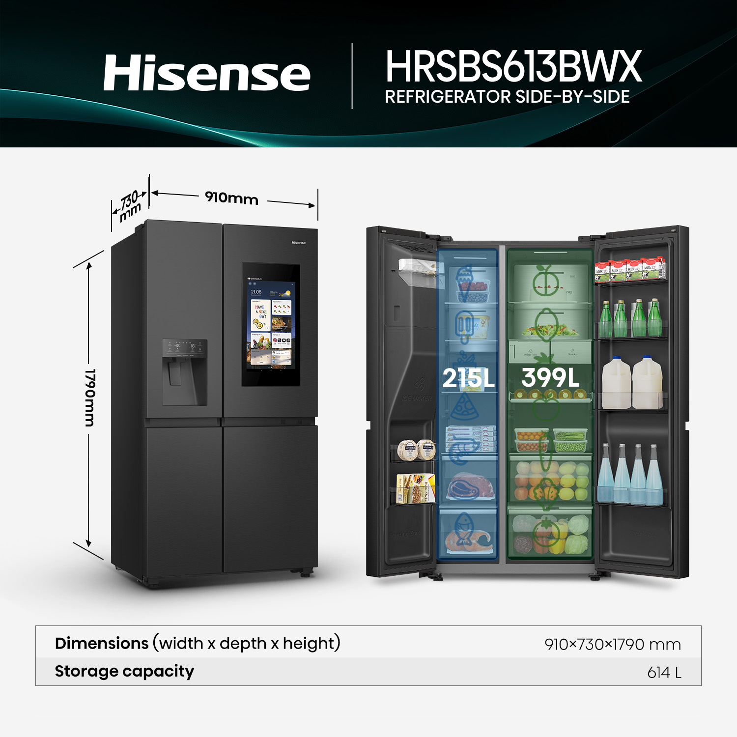 614L PureFlat Eclipse Side-by-Side Fridge Black 614L PureFlat Eclipse Side-by-Side Fridge Black