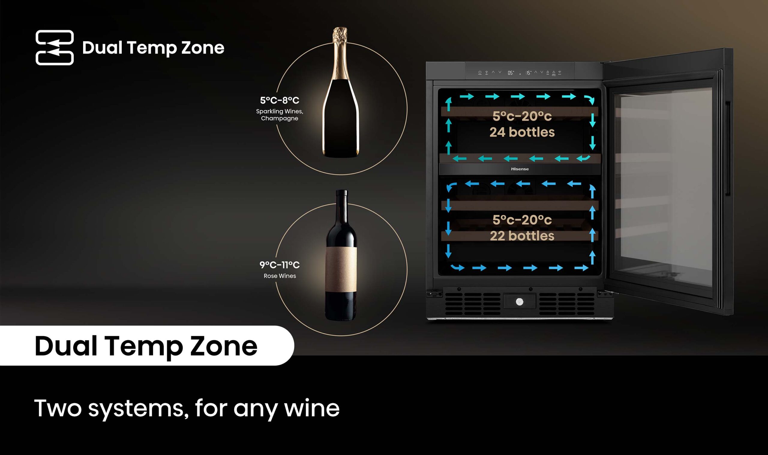 46 Bottle Dual-zone Wine Cabinet Black 46 Bottle Dual-zone Wine Cabinet Black