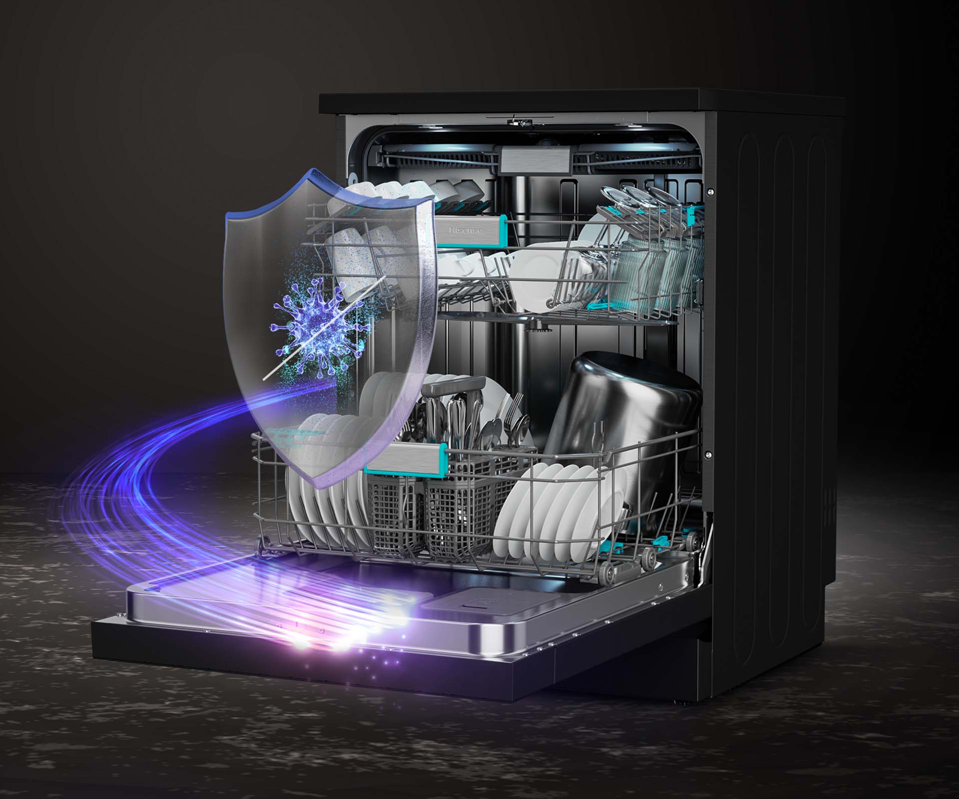 Black Steel Dishwasher with 16 Place Settings Black Steel Dishwasher with 16 Place Settings